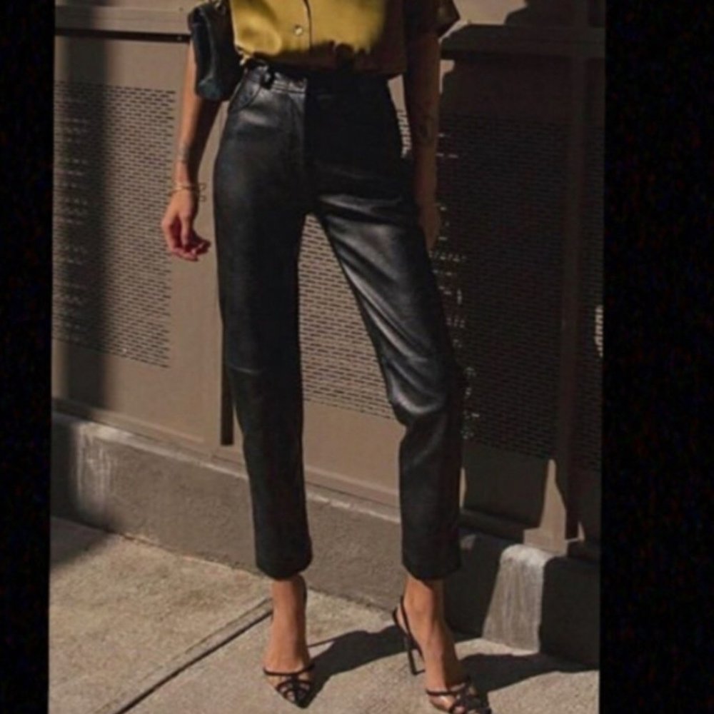 NEWPORT NEWS 100% Black Leather Pants sz. 4 - Picture 7 of 9